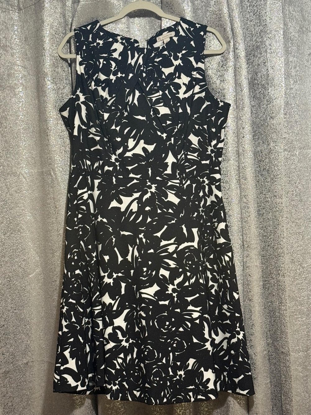 Christopher & Banks Black and White Floral A-Line Dress